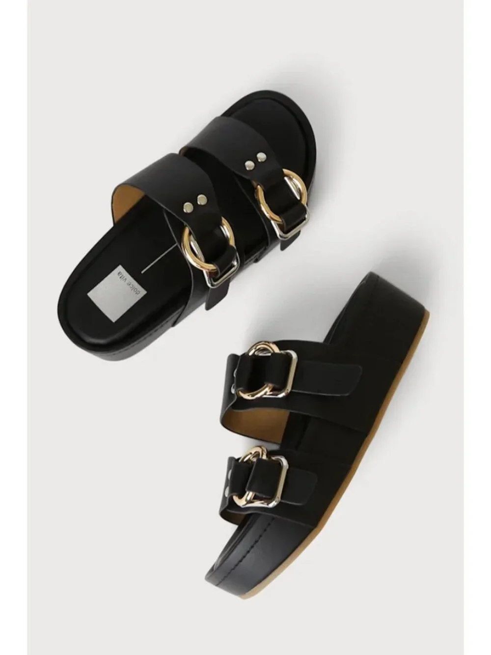 Dolce Vita Sz. 10 Cici Black Stella Buckled Platform Slide Sandals